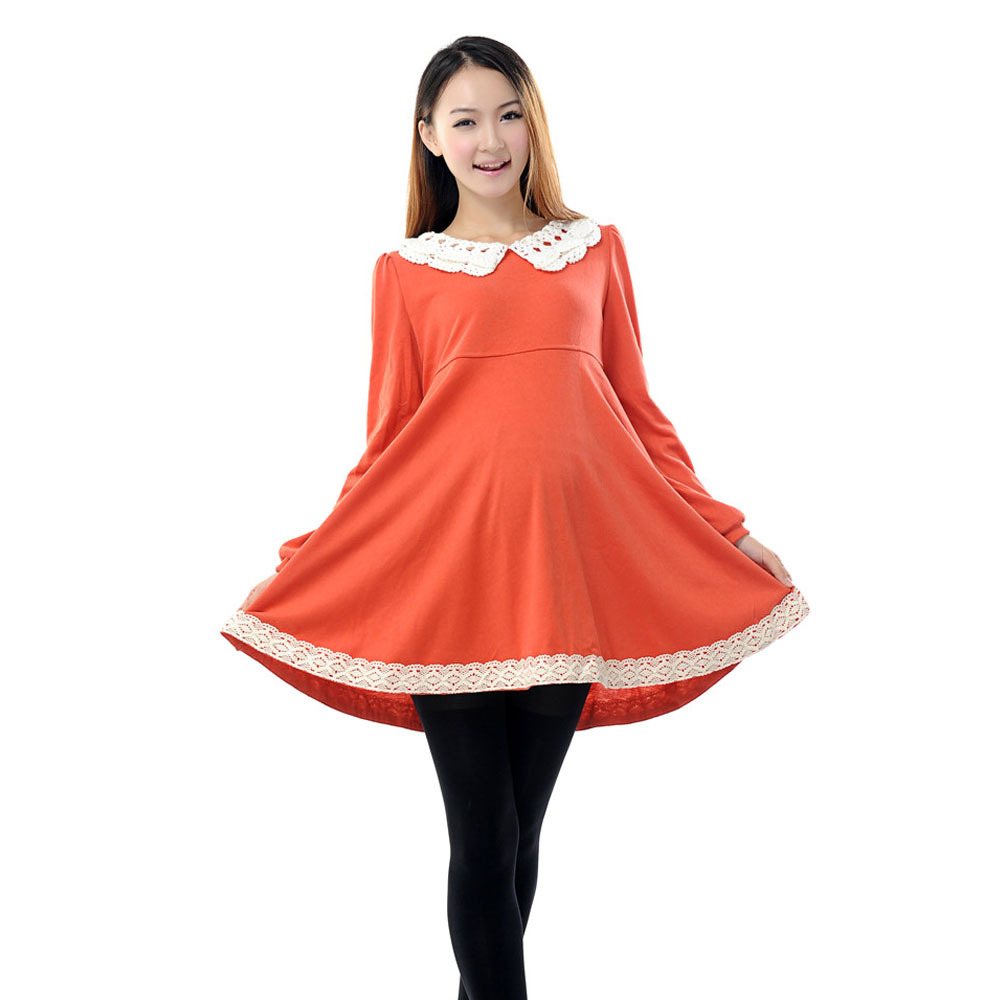 Maternity clothing spring 112094 ultra soft lace collar maternity top - t-shirt