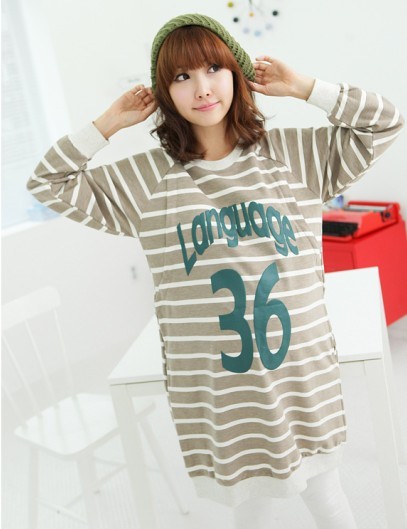 Maternity clothing spring and autumn 36 digital long sleeve o-neck length maternity t-shirt stripe teethe top