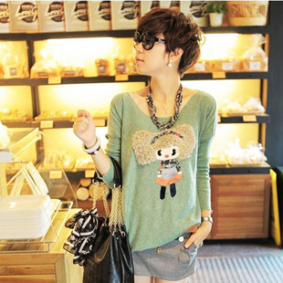 Maternity clothing spring and autumn cartoon long-sleeve T-shirt short design top plus size loose fashion sweater