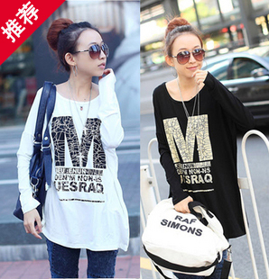 Maternity clothing spring and autumn casual letter maternity long-sleeve T-shirt loose plus size maternity top