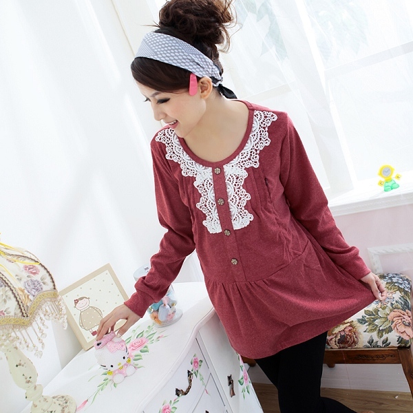 Maternity clothing spring and autumn chest laciness nursing maternity top maternity long design t-shirt 1a1005