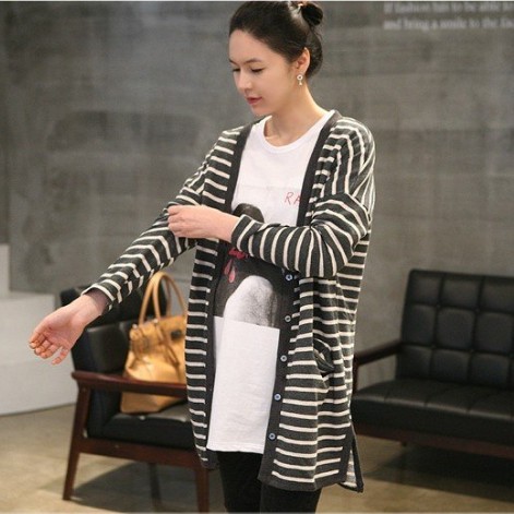 Maternity clothing spring and autumn fashion stripe maternity cardigan sweater all-match maternity outerwear y128