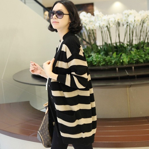 Maternity clothing spring and autumn long design wide stripe V-neck maternity sweater outerwear maternity cardigan