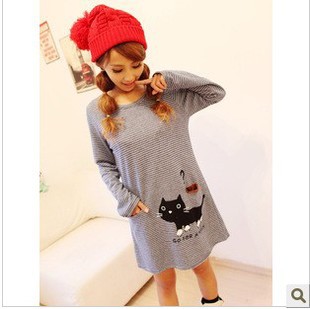 Maternity clothing spring and autumn maternity t-shirt maternity long-sleeve loop pile stripe maternity sweatshirt dress