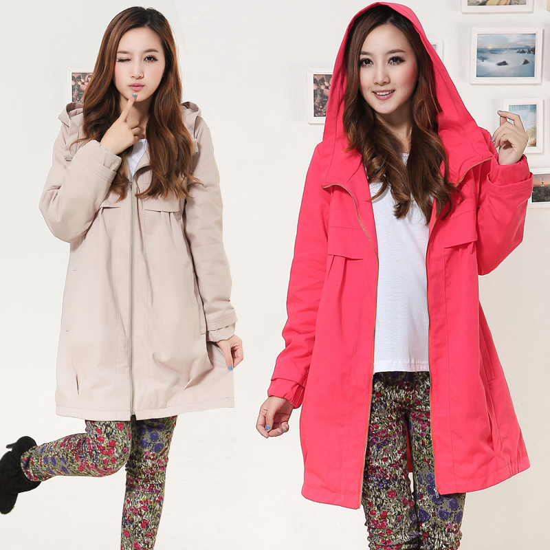 Maternity clothing spring and autumn top 100% cotton maternity outerwear hooded trench long design