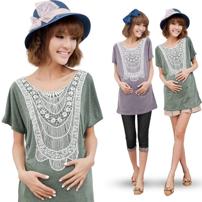 Maternity clothing spring and summer fashion lace collar maternity top 12015