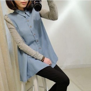 Maternity clothing spring fashion denim maternity shirt patchwork loose maternity top