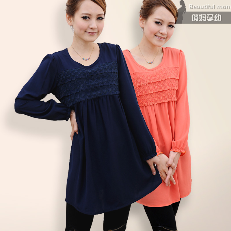 Maternity clothing spring maternity basic shirt long-sleeve top long design chiffon t-shirt