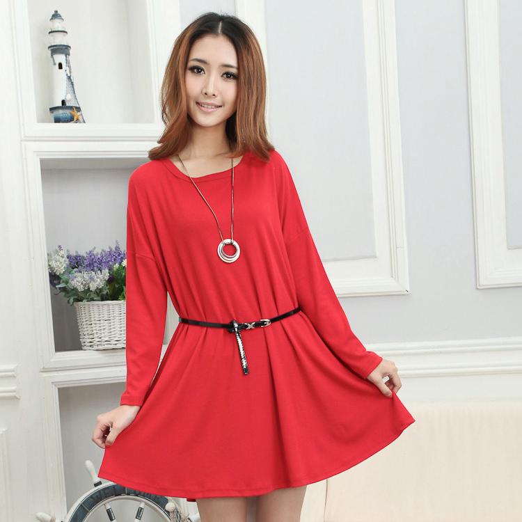 Maternity clothing spring maternity one-piece dress o-neck long-sleeve plus size maternity top