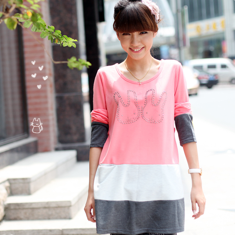 Maternity clothing spring maternity top maternity t-shirt long sleeve length 100% cotton y055