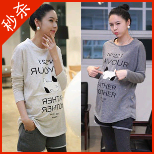 Maternity clothing spring new arrival print long-sleeve T-shirt maternity plus size maternity top