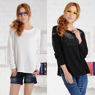 Maternity clothing spring solid color o-neck long-sleeve diamond t-shirt basic shirt basic shirt 2209