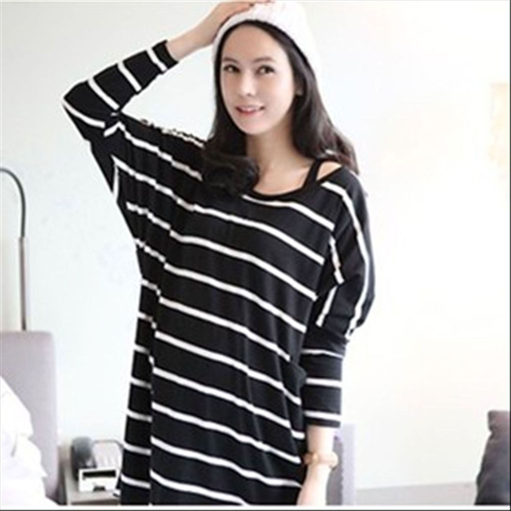 Maternity clothing spring stripe long-sleeve maternity t-shirt fashion loose plus size maternity top