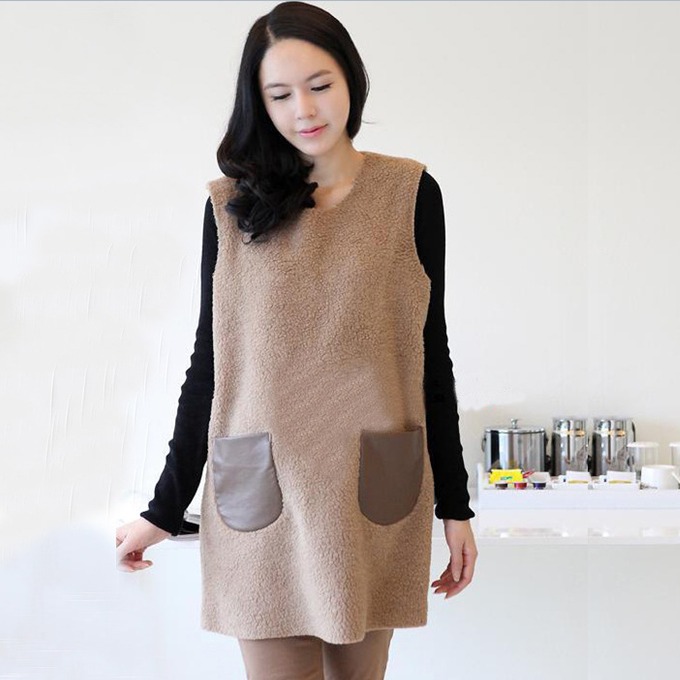 Maternity clothing spring top autumn and winter maternity vest berber fleece maternity dress leather pocket long design vest