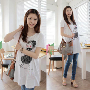 Maternity clothing summer 100% cotton maternity long design top maternity t-shirt