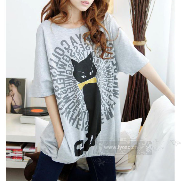 Maternity clothing summer batwing shirt loose cat top long short-sleeve plus size maternity t-shirt