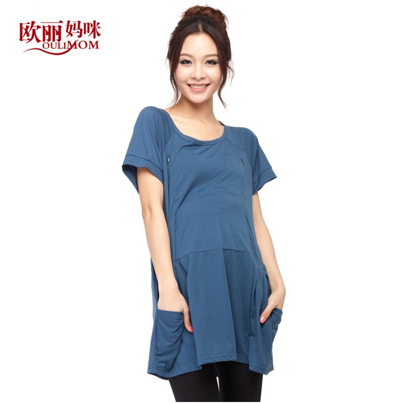 Maternity clothing summer fashion knitted breathable o-neck maternity short-sleeve maternity t-shirt nursing loading