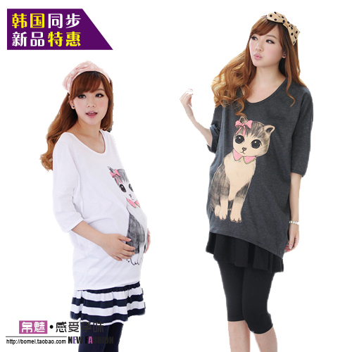 Maternity clothing summer fashion paragraph t-shirt short-sleeve maternity top long design 2212