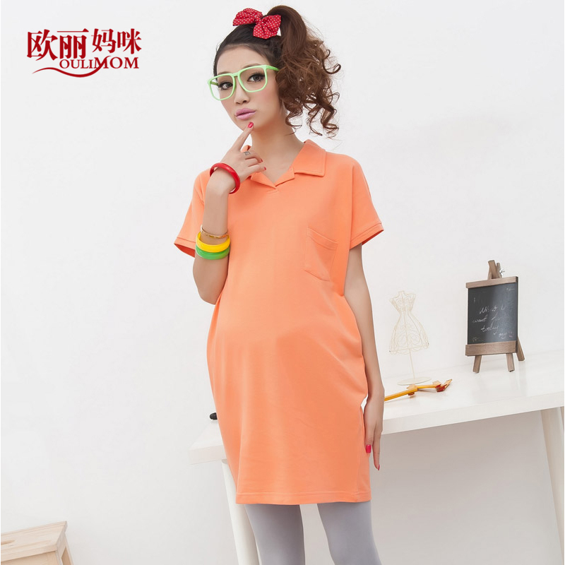 Maternity clothing summer fashion turn-down collar loose maternity short-sleeve T-shirt maternity top free shipping dropshipping