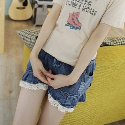 Maternity clothing summer laciness decoration maternity denim shorts maternity