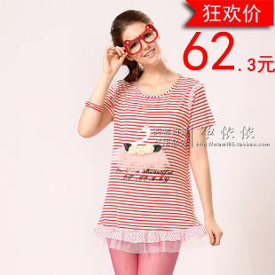 Maternity clothing summer maternity t-shirt long design maternity short-sleeve top stripe cy101