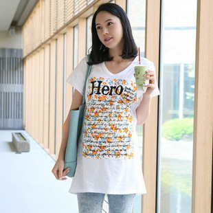 Maternity clothing summer maternity t-shirt small flower letter short-sleeve top basic shirt