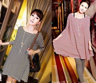 Maternity clothing summer navy style loose maternity top stripe spring one-piece dress 1229