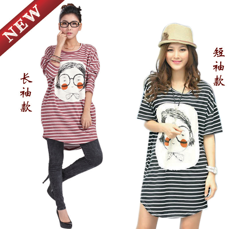 Maternity clothing summer short-sleeve T-shirt large cartoon glasses girl maternity top long-sleeve sweatshirt