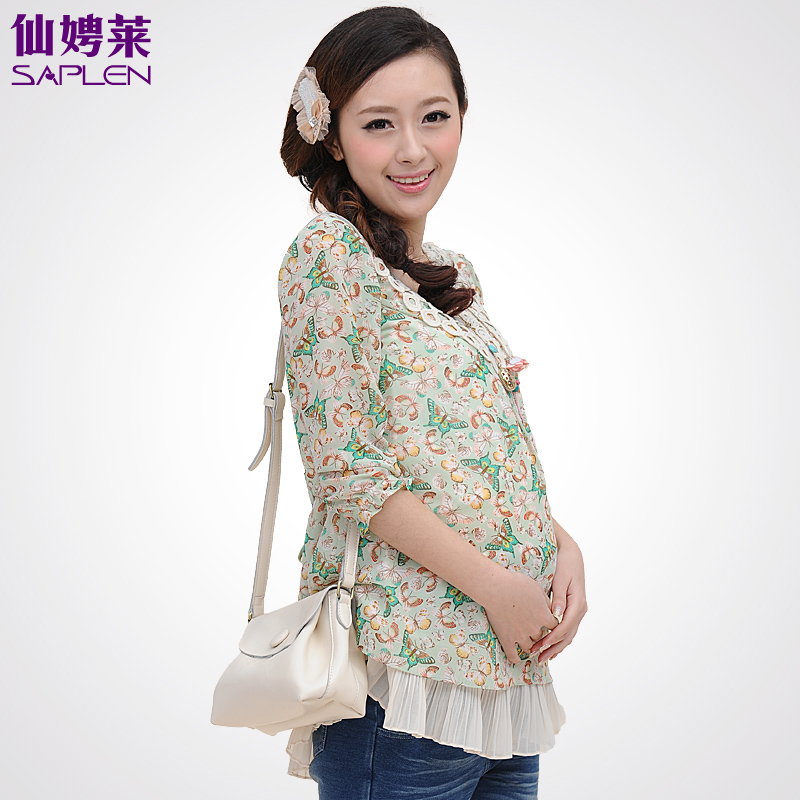 Maternity clothing t-shirt maternity top spring new arrival print chiffon shirt 139571