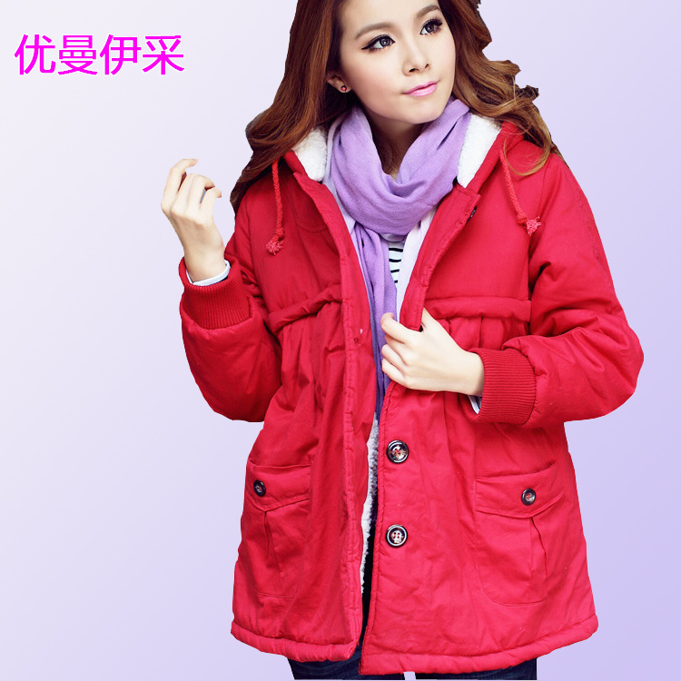 Maternity clothing winter outerwear thickening autumn and winter top outerwear wadded jacket hooded fleece