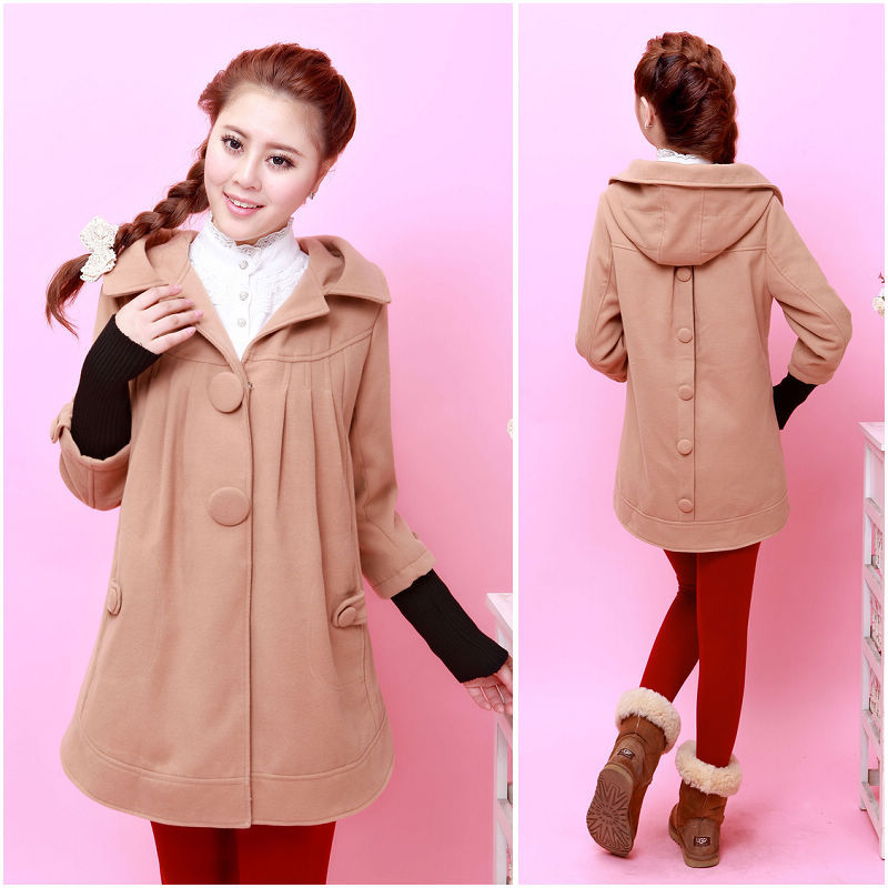 Maternity clothing winter top maternity outerwear thermal thickening faux two piece maternity wool hooded trench coat