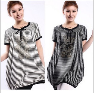 Maternity lengthen t-shirt short-sleeve top maternity top maternity dress casual striga loose maternity  summer BB7 shop