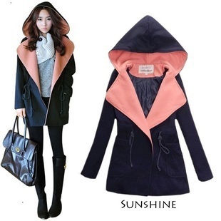 Maternity   outerwear hooded casual large lapel  clothing color block decoration  wool coat  1S