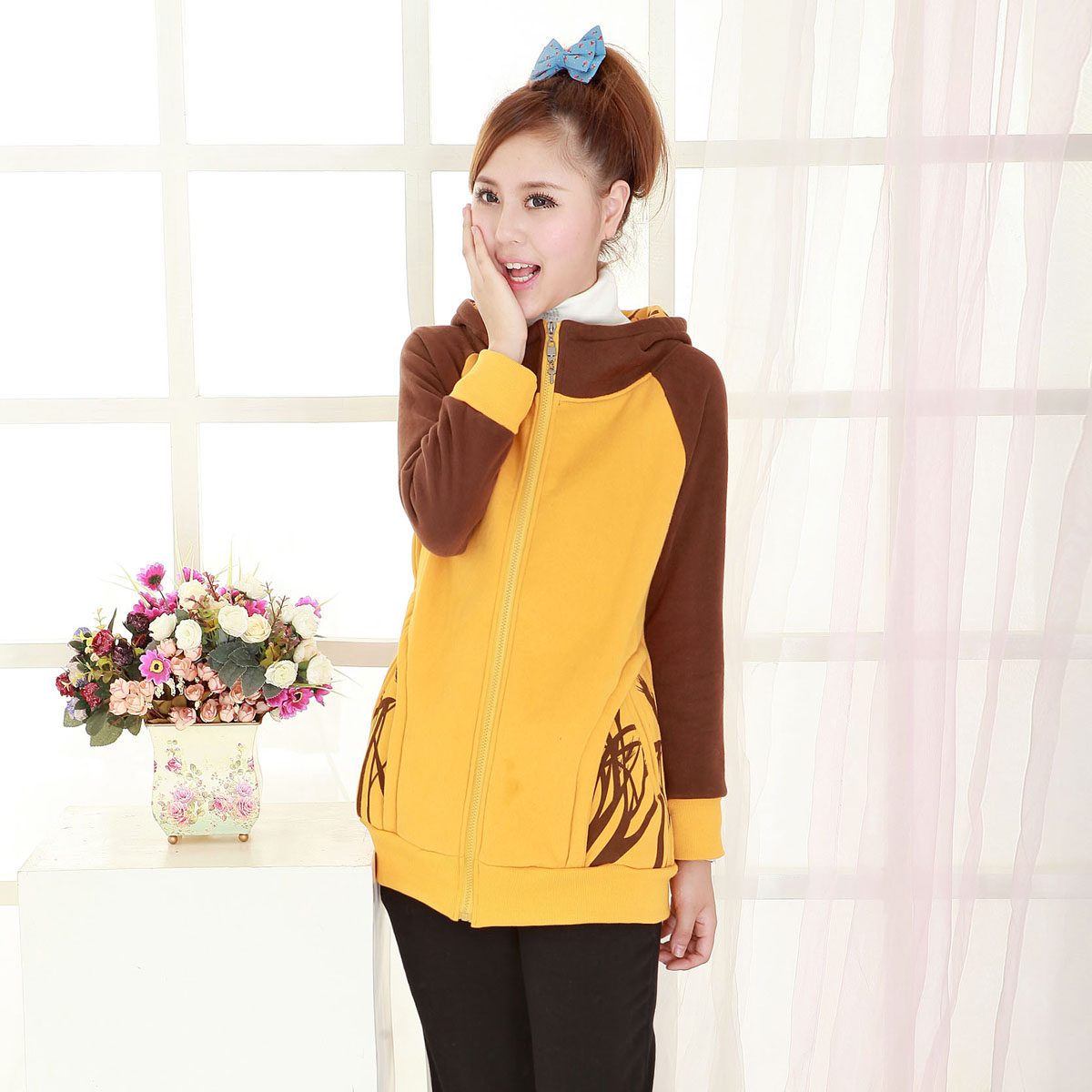 Maternity outerwear sweatshirt maternity plus velvet thickening outerwear maternity clothing top --180