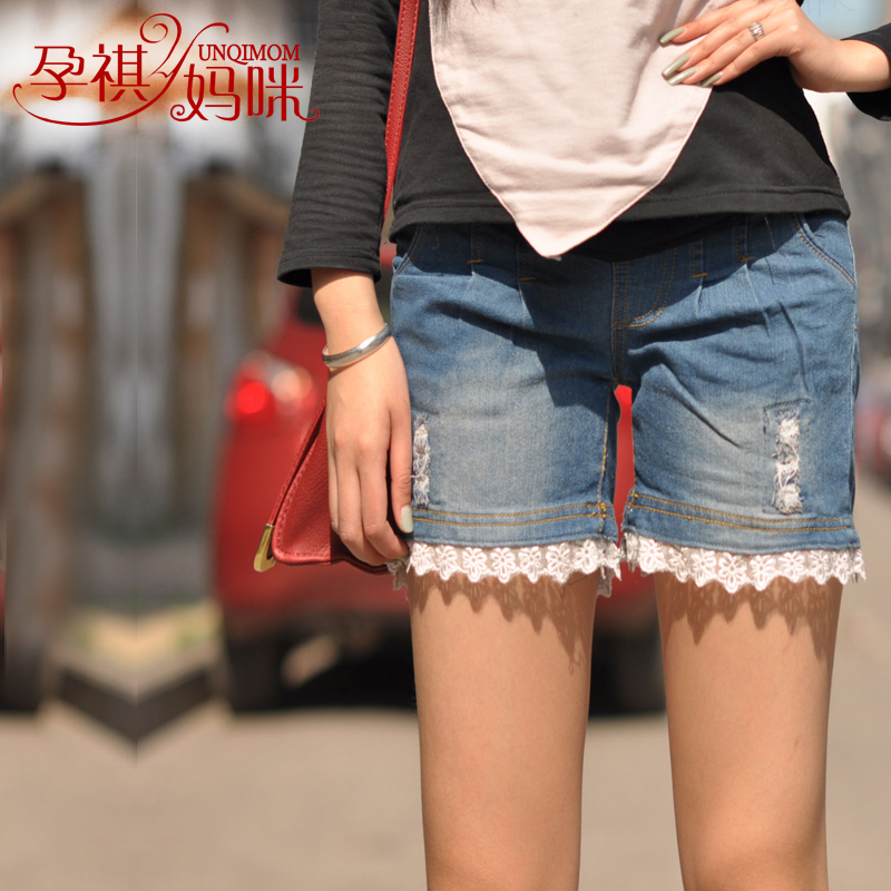 Maternity pants maternity clothing decoration lace adjustable maternity denim shorts 1879