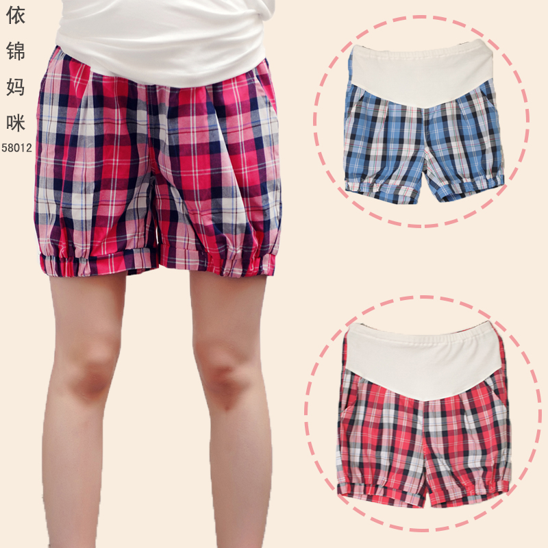 Maternity pants summer maternity shorts super shorts belly pants knee-length 58012 plaid pants