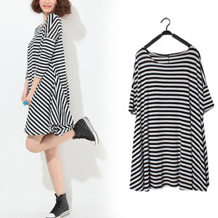 Maternity spring and summer loose plus size stripe batwing sleeve one-piece dress t maternity basic o-neck short-sleeve shirt