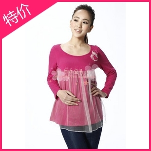 Maternity top red long-sleeve T-shirt small flower aesthetic yarn ys191700