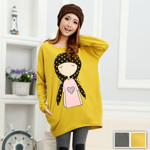 Maternity Winter  clothing goatswool plus size girl print loose  goatswool t-shirt new arrival  basic shirt  1S