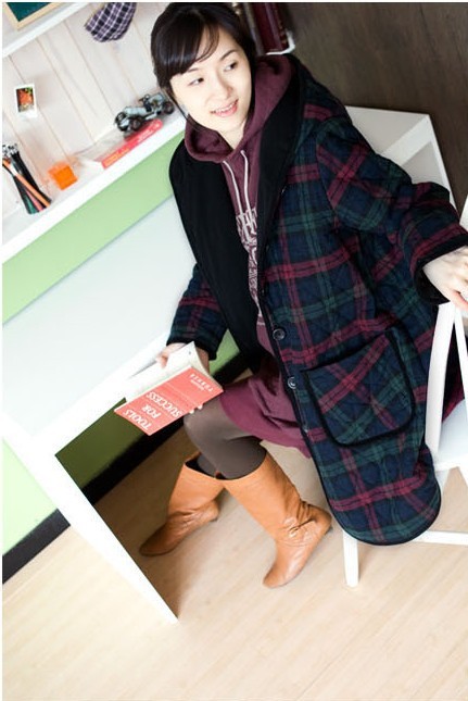 Maternity winter plaid maternity wadded jacket thickening maternity cotton-padded jacket outerwear long design outerwear