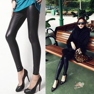 Matt faux leather ankle length legging female summer slim tights