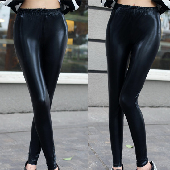 Matt faux leather legging female light tight patchwork faux leather pants 9129