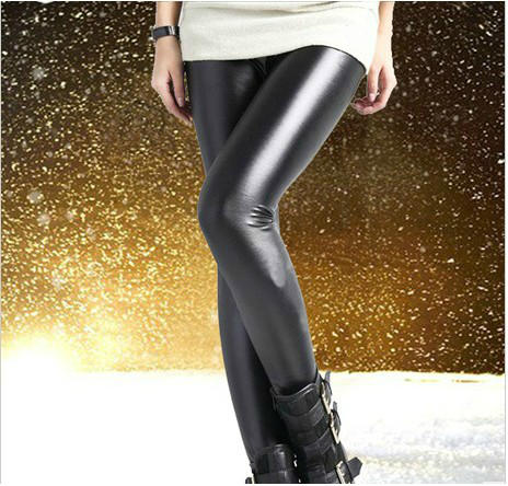 Matt faux leather legging female plus size slim autumn and winter light plus velvet thickening leather pants boot cut jeans