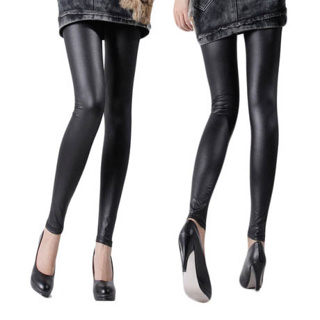 Matt faux leather legging plus size female light tight patchwork faux leather