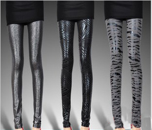 Matt faux leather pants patchwork legging tight autumn and winter fashion leopard print faux leather legging female japanned