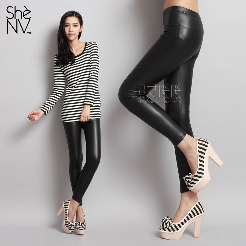 Matt leather pants fashion trend faux leather legging female autumn and winter warm thin low-waist pants