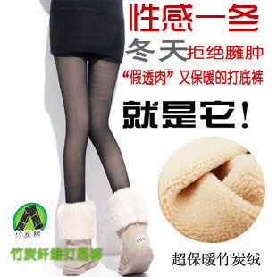 Meat legging stockings double layer bamboo charcoal warm pants thickening pants step