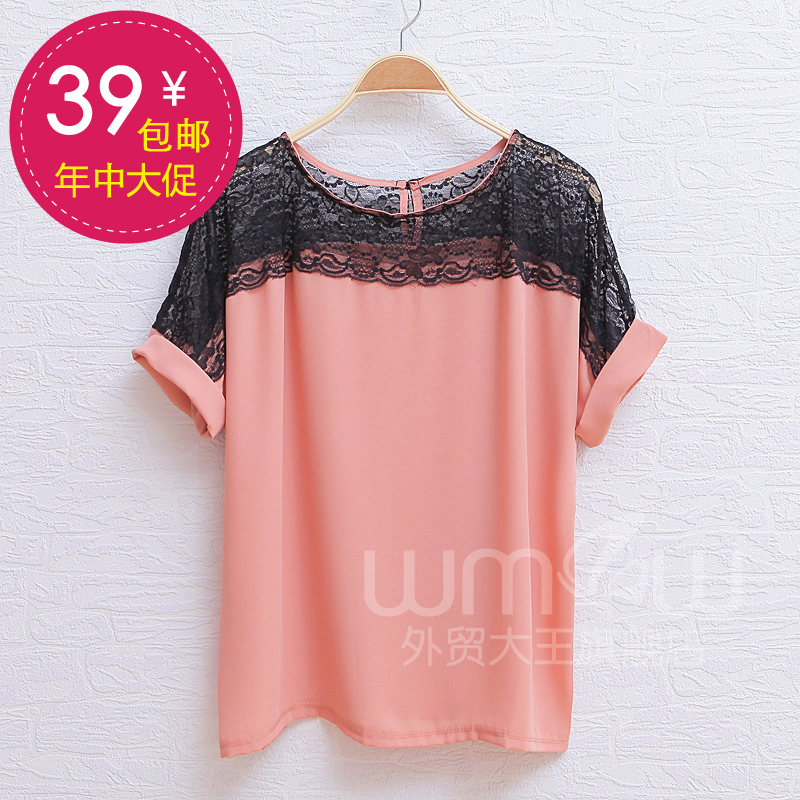 Medium-large 2012 loose trend lace summer female short-sleeve chiffon shirt top wt1637