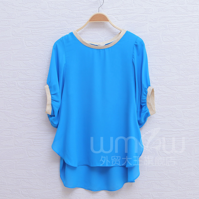 Medium-large 2012 summer trend batwing sleeve sweep loose short-sleeve chiffon shirt top wt1647