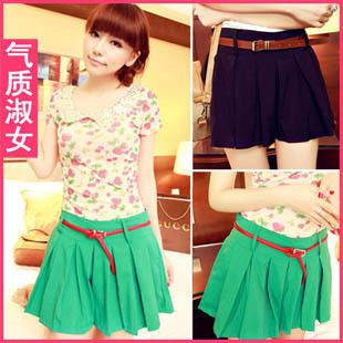 Medium-large women's 2012 vintage high waist ruffle all-match culottes k582 summer Free shipping